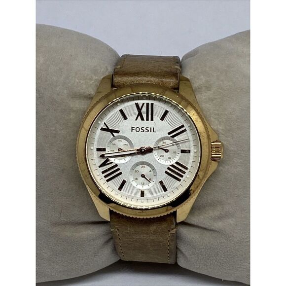 Fossil Cecile AM4532 Women's Beige Leather Analog White Dial Quartz Watch RQ262 - Picture 1 of 12
